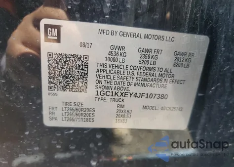 2018 Chevrolet Silverado K2500 High Country z USA, uszkodzony, nr VIN 1GC1KXEY4JF107380